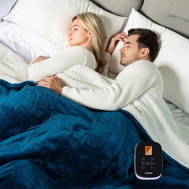 WOOMER Electric Blanket Heated Heating Blanket Full Size 84"x 77" Warm Blanket Soft Flannel & Sherpa ETL Certified, 10 Heating Levels 0.5-12H Auto Off Machine Washable Navy Blue