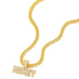 COOLSTEELANDBEYOND MONEY Iced Out Pendant Pave Rhinestone Men Women Necklace Gold Bling Bling Rapper Jewellery, Stone, No Gemstone