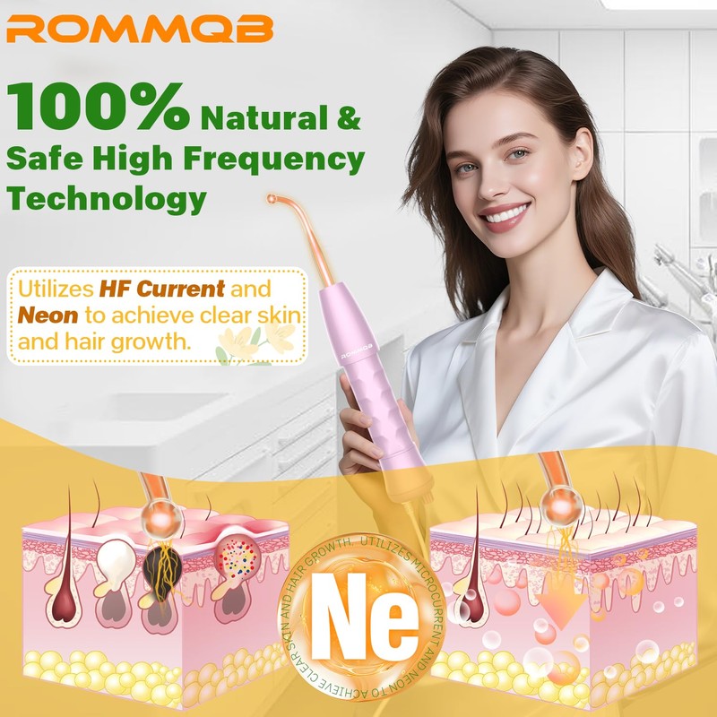 ROMMQB Professional Skin Therapy Device with 4 Orange Neon Sticks,
