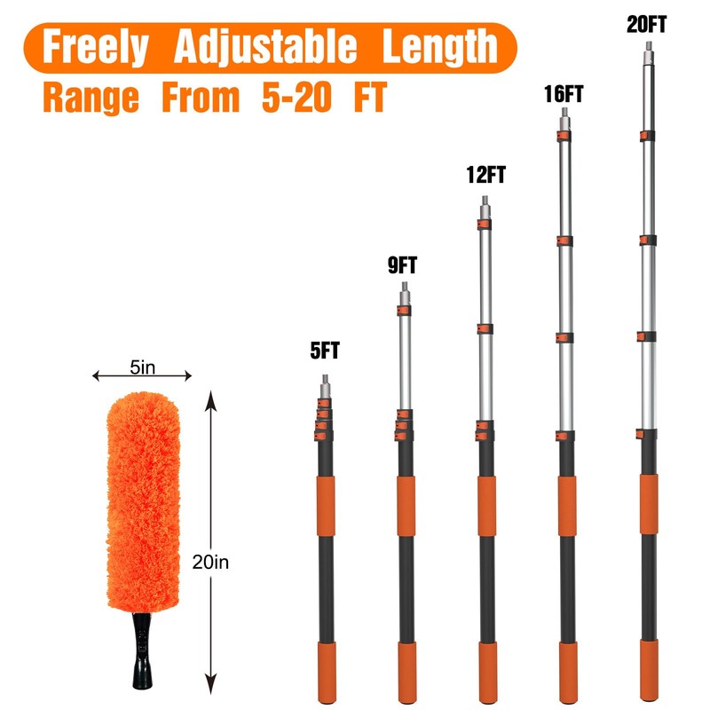 LAANPOLE 26FT High Reach Duster Cleaning Kit with Extension Pole,