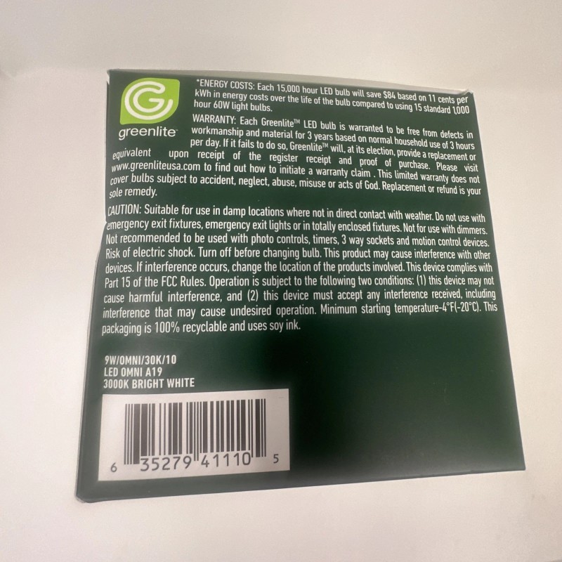 Greenlite 10 Pack 9W LED (60W Equivalent) Lightbulbs 800 Lumens