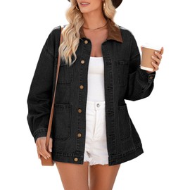 Dokotoo Womens Denim Jacket Casual Long Sleeve Oversized Jean Jacket With Pockets Women Vacation Outfits for Women Fall Fashion Winter 2025 XXL Black