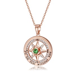 Gifts For Her Birthday Gifts For Women Christmas Gifts Ideas Mothers Day Gifts Valentines Gifts For Wife From Husband Jewelry For Women Rose Gold Compass Necklace Birthstone Diamond Sterling Silver Necklaces For Girlfriend(May-Emerald)