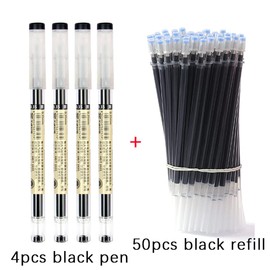 Gel Ink 0.35mm Extra Fine Ballpoint Pen Black Blue Red Ink 4pcs Pens 50pcs Refills Liquid Ink Rollerball Pens Quick-Drying (Black)