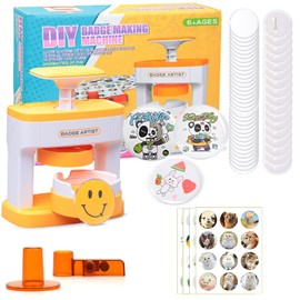 Button Maker Badge Machine 55 mm (2.16 Inches) Press the DIY Button Press Machine Latest Pin Badge Making Kit with 48 Plastic Button Parts, Circle Cutters for Party and Gifts