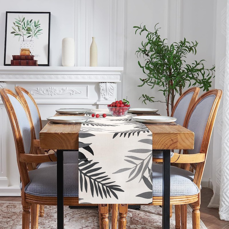 Table Runner Grey Modern Table Runner Black Leaves Table Runner