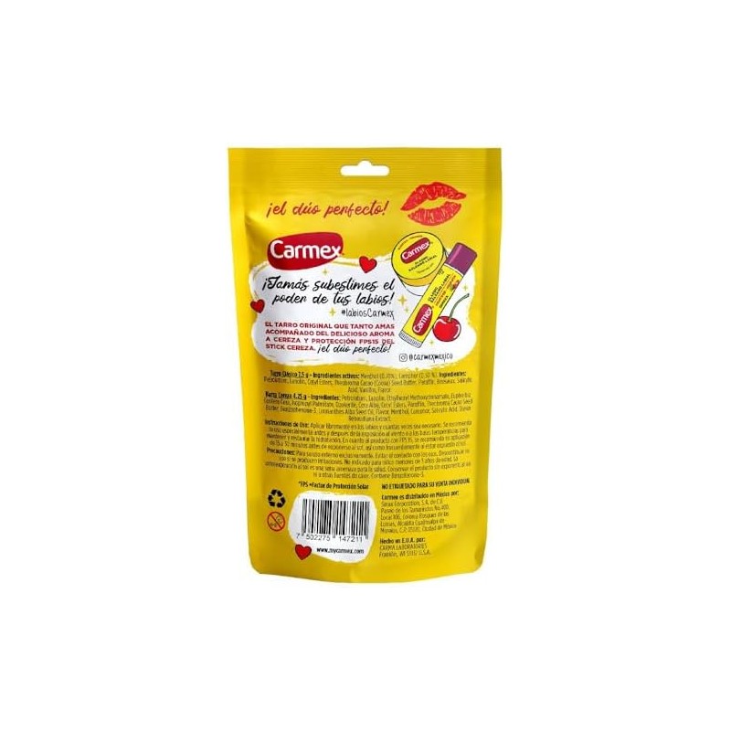 Carmex, Pouch Balsamo Labial Hidratante en Barra sabor Cereza +
