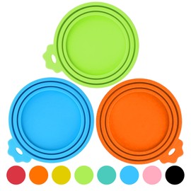 PWOD 3 Pack Pet Food Cans Lids, Silicone Food Can Covers for Dog and Cat, BPA Free/Food Safe/Universal, One Fit Most Standard Size Food Can Top Blue/Green/Orange