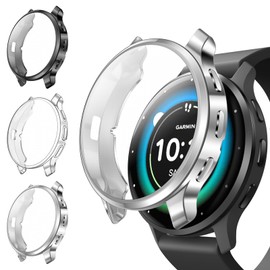 Fintie 3 Packs Screen Protector Case Compatible with Garmin Venu 3S (41mm), Soft TPU Plated Bumper Full Cover Protective Cases [Scratch-Proof] (Black/Silver/Clear)