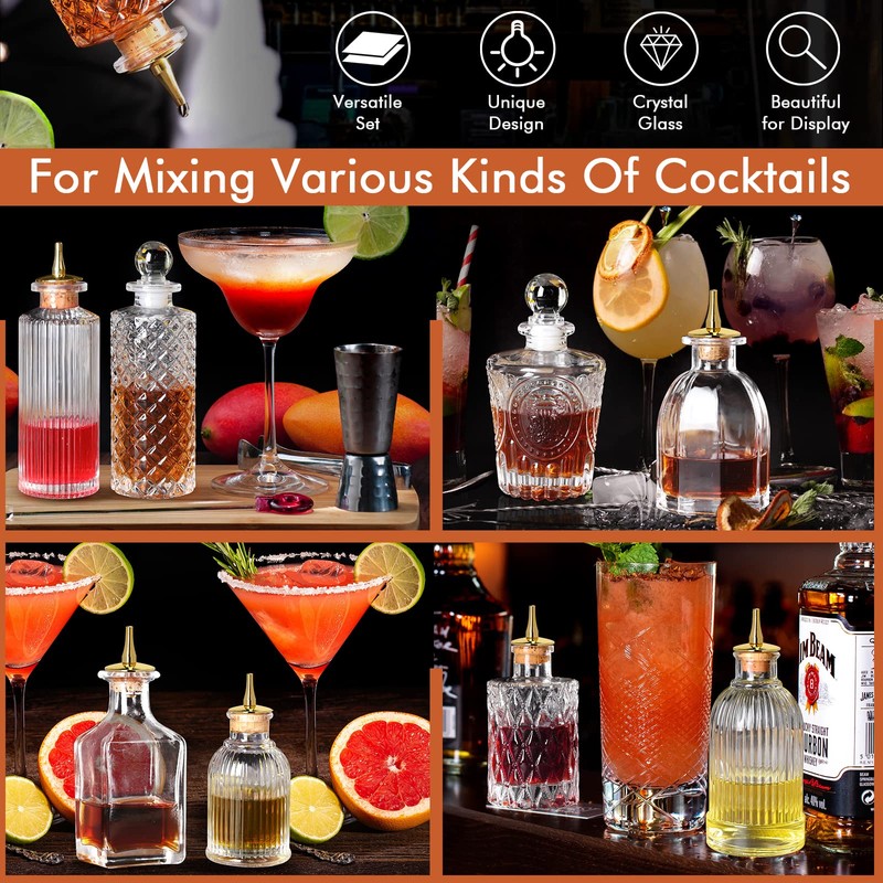 SuproBarware GLass Bitters Bottle 8pcs Set for Cocktail with Zinc
