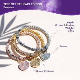 SILANER Crystal Charms Multilayer Bracelets - 3PCS Gold/Silver/Rose Gold Corn Chain Bracelet for Women, Tree of Life Heart Shaped Stretch Bracelet(TREE OF LIFE HEART EDITION CHARM)