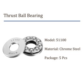 Kozelo 5pcs 51100 Axial Deep Groove Ball Bearings - [10 mm x 24 mm x 9 mm] Chrome Steel Miniature Thrust Bearing with Washer for Use in Machine Tools