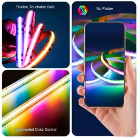 Fosingut RGB+IC USB COB LED Strip 2 m, 5 V RGB Smart IC Colour Changing LED Strip Pixel Addressable, Music Sync Dimmable LED Strip Light Strip with Remote Control for TV, Party, Room, DIY Decoration