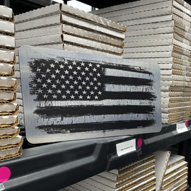Distressed Grunge American Flag License Plate on 1/8" Brushed Aluminum Composite Heavy Duty Patriot USA Car Tag