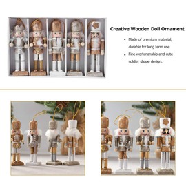 Cabilock 5PCS Christmas Nutcracker Ornament Wooden Nutcracker Figures Glittered Christmas Soldier Hanging Pendant Doll Decor Glittering Powder Xmas Tree Decorations for Holiday Home Decoration