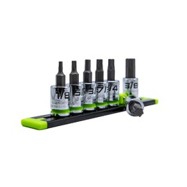 GRIPEDGE HEX Bit Socket Set | 7-PC - 3/8'' Drive Short SAE RPT Hex Driver Set | Sizes 1/8'' - 3/8'' | Made With S2 Steel | Includes Premium Aluminum Storage Rail |