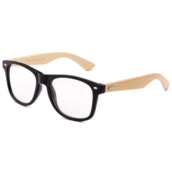 Bamboo Reading Glasses with Bamboo Arms Bamboo Temple Classic Vintage Retro Horned Rim Frame Big Frame Reading Glasses
