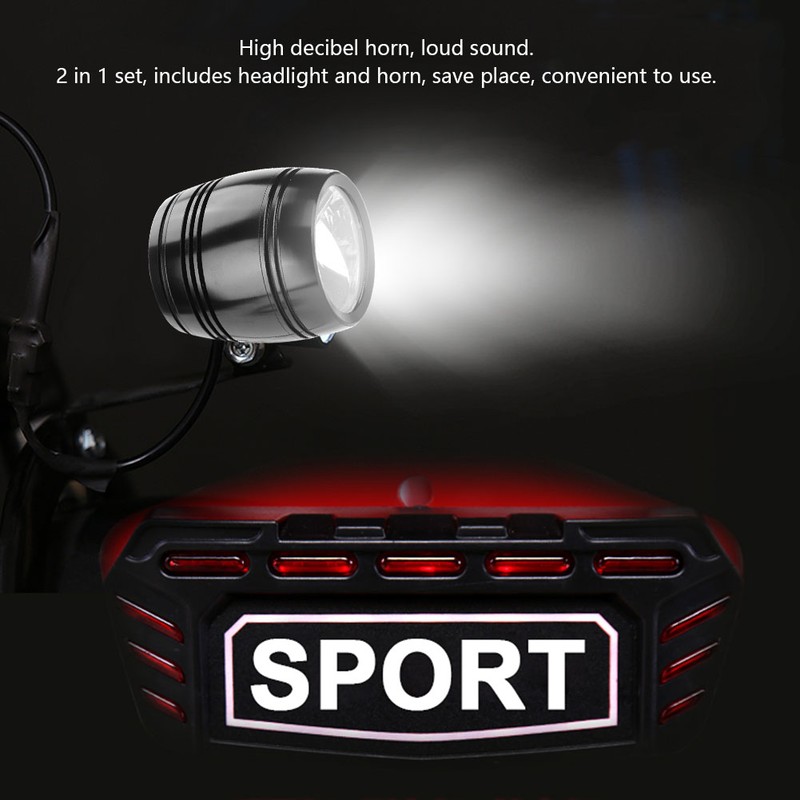 LED Aluminum E bike Headlight Horn 2 In 1 Set
