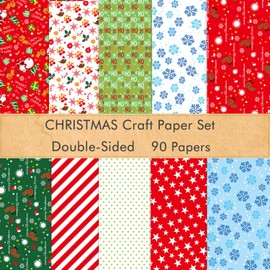 KUUQA 90 Sheets Christmas Pattern Paper Set, 14 x 21cm Decorative Paper for DIY Scrapbook Card Making decoration, 10 Designs