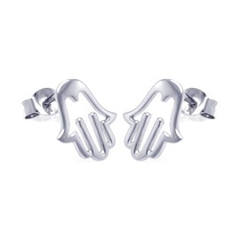 Rhodium Plated Sterling Silver Open Hand Of God Stud Earrings