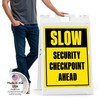 Slow Security Checkpoint Ahead Folding Floor Sign, 18x24 Inches, Portable