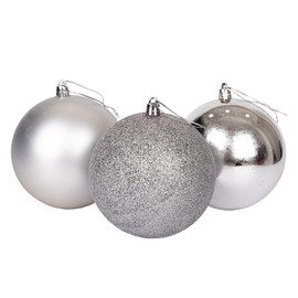 10cm/3Pcs Christmas Baubles Shatterproof Silver, Christmas Tree Decorations Ball Ornaments Balls Xmas Hanging Decorations Holiday Decor - Shiny,Matte,Glitter
