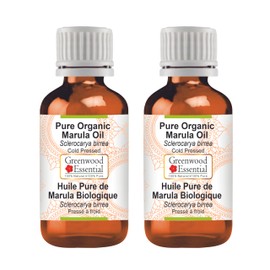 Greenwood Essential Pure Organic Marula Oil (Sclerocarya Birrea) Natural Therapeutic Quality Cold Pressed (Pack of Two) 100 ml x 2 (6.76 oz)