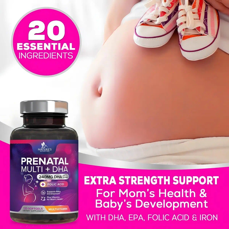 Vitaminas Prenatales Nature's Nutrition con DHA y Ácido Fólico 120