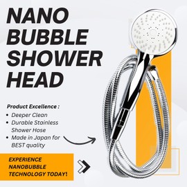 Japan Made Nano Micro Bubble Shower Head Bonheur (63 inches SUS Hose Set),by AQUA BULLE, high density nano bubbles help to clean and keep moisturized