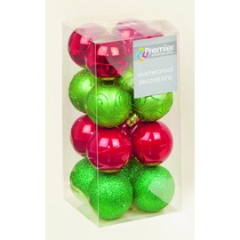 16 x Red & Green shatterproof Christmas tree Baubles Decorations Mixed finishes
