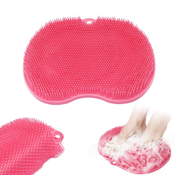 XMSJSIY Shower Foot Scrubber Massager Cleaner,Wash Foot Bath Massage Cushion Bathroom Suction Cup Silicone Non-Slip Massage Pad- Improves Foot Circulation & Reduce Foot Pain (Pink)