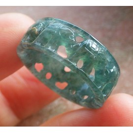 gojade Certified Green A Jadeite Jade Elephant Round Circle Ring NO. 9# 11433