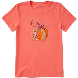 Life is Good Women's Standard Crusher Tee, Short Sleeve Cotton Graphic T-Shirts, Doodle Pumpkin, Mango Orange