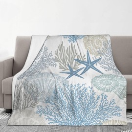 Nautical Coastal Blanket Starfish Seashell Coral Beach Themed Throw Blankets Gifts for Adults Sea Ocean Theme Lightweight Sheet Soft Fleece Cozy for Sofa Couch Bed Room 50x40in