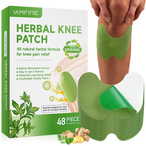 IAMFINE 48Pcs Knee Patches, Warming Herbal Plaster Pain Patches, Herbal
