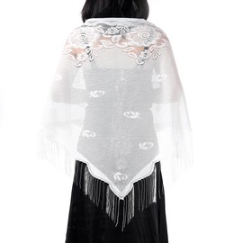 Eigso White Floral Mesh Lace Shawl for Women Wedding Wraps for Woman 1920S Church Wrap