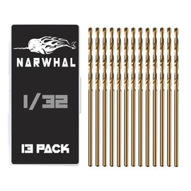 1/32" Inch Cobalt Drill Bits - 13 Pack of M35 Cobalt Drill Bits with Storage Case - Perfect Drill Bits for Metal, Hardened & Stainless Steel, Cast Iron, and More!