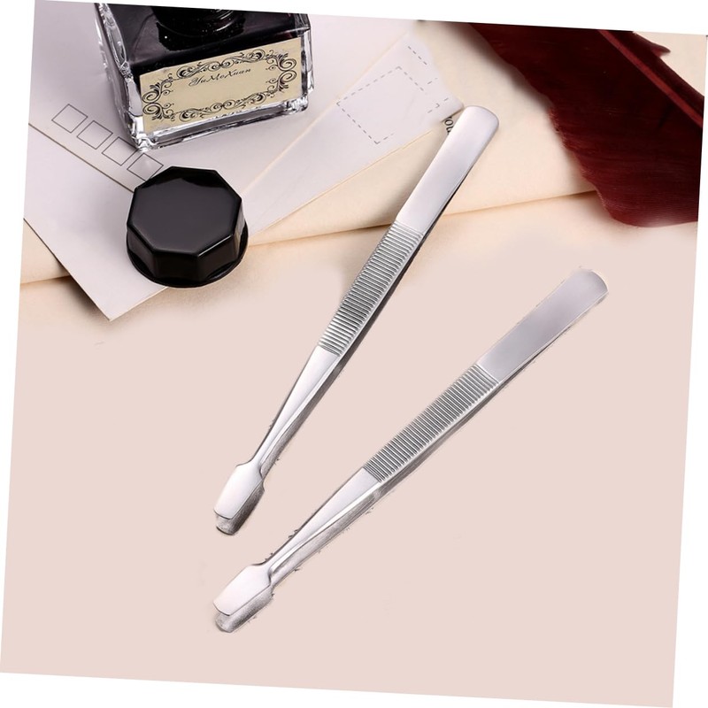 TEHAUX 3pcs Precision Stainless Steel Tweezers Flat Tweezers for Stamp
