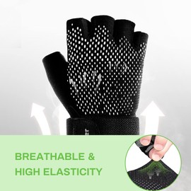 Weight Lifting Gym Workout Gloves Half Finger with Wrist Wrap Support for Men & Women, Full Palm Protection, for Weightlifting, Training, Fitness, Hanging, Pull ups (Large (L)