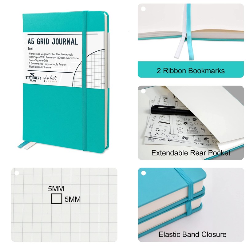 STATIONERY ISLAND Notebook A5 Squared Journal Hardcover with 120 g/m²