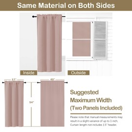 OVZME Blush Pink Blackout Curtains for Bedroom 54 Inches Long 2 Panels, Thermal Insulated Room Darkening Curtains for Living Room, Dual Rod Pocket Blackout Drapes, 2x40Wx54L Inches