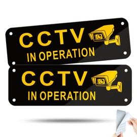 SINMAO CCTV In Operation Sign Outdoor Small Size 15×5cm CCTV Sign For Camera or Security Camera Waterproof,Anti-Scratch-Stickers and Pre-Drilled Holes CCTV Recording Sign/Home Security Sign 2 Pack
