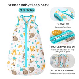 Mosebears Sleep Sack Baby Winter Wearable Blanket with 2-Way Zipper,2.5 TOG Cotton Sleep Sack Unisex (Animal World, 18-24 Months)