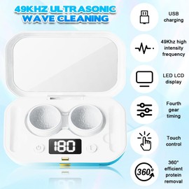 CASBOMY Contact Lens Clean Machine, Portable Ultrasonic Contact Lens Cleaner with 4 Timing Modes, 360° High-Frequency Vibration for Cleaning Soft Lenses, Colored Contact Lenses (White to Blue)