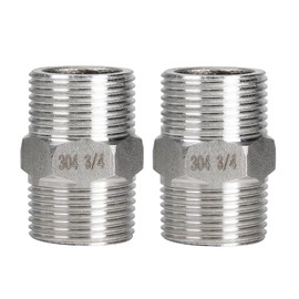2Pcs 3/4" Male Hex Nipple Pipe Fitting, 304 Stainless Steel Threaded Adapter Fittings, 3/4 Inch Male Equal Nipples Connectors, Male Straight Threaded Pipe Fitting