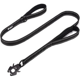 GEIT 4/5/6FT Heavy Duty Dog Leash with 2 Comfortable Padded Handles, Reflective Rope Leashes with Quick Release/Locking Tactical Frog Clip for Small Medium and Large Dogs, Black