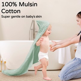 Yoofoss Yoofoss Hooded Baby Towels for Newborn 2 Pack 100% Muslin Cotton Baby Bath Towel with Hood for Babies, Infant, Toddler and Kids, Large 32x32Inch, Soft and Absorbent Newborn Essential