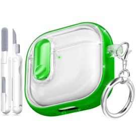 MHYALUDO for AirPods 4th Generation Case 2024 with Bright Plated Bezel and Switches, Military-Grade Shockproof Transparent Anti-Yellowing for AirPods 4 Cover, Green