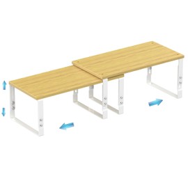 Expandable Kitchen Cabinet Organizer Shelves – Stackable Adjustable Metal and Wood Storage Racks for Countertop, Pantry, Garage Set of 2 Spice Rack – Easy Assembly, Space-Saving(1 Pack/Large/White)