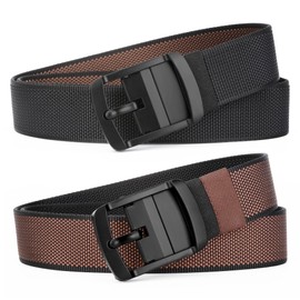 MILORDE Men's Reversible Nylon Web, 35MM, Dressy Casual Work Belt with Automatic Buckle Quick Release, Full Adjustable (36"-38" Black/Brown,110)